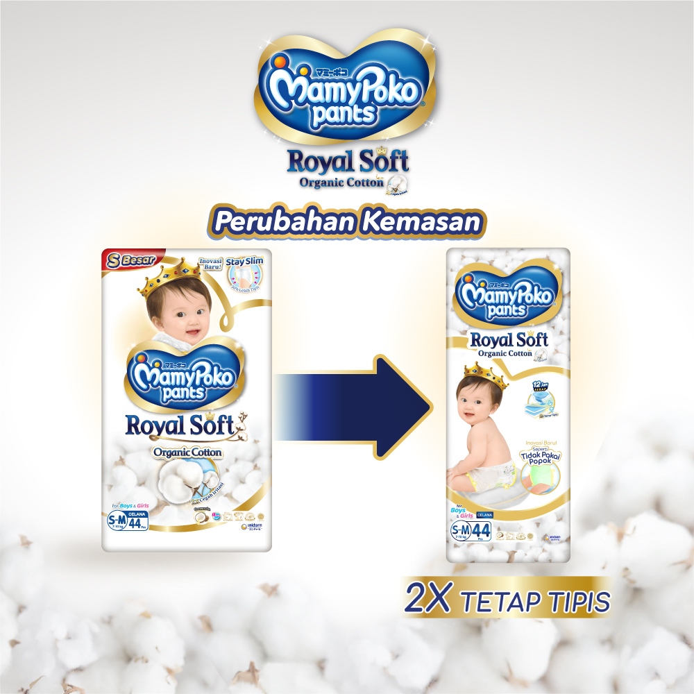 MamyPoko Pants Royal Soft Organic Cotton - S-M 44 (S Besar) - 4 Packs - Gambar 2