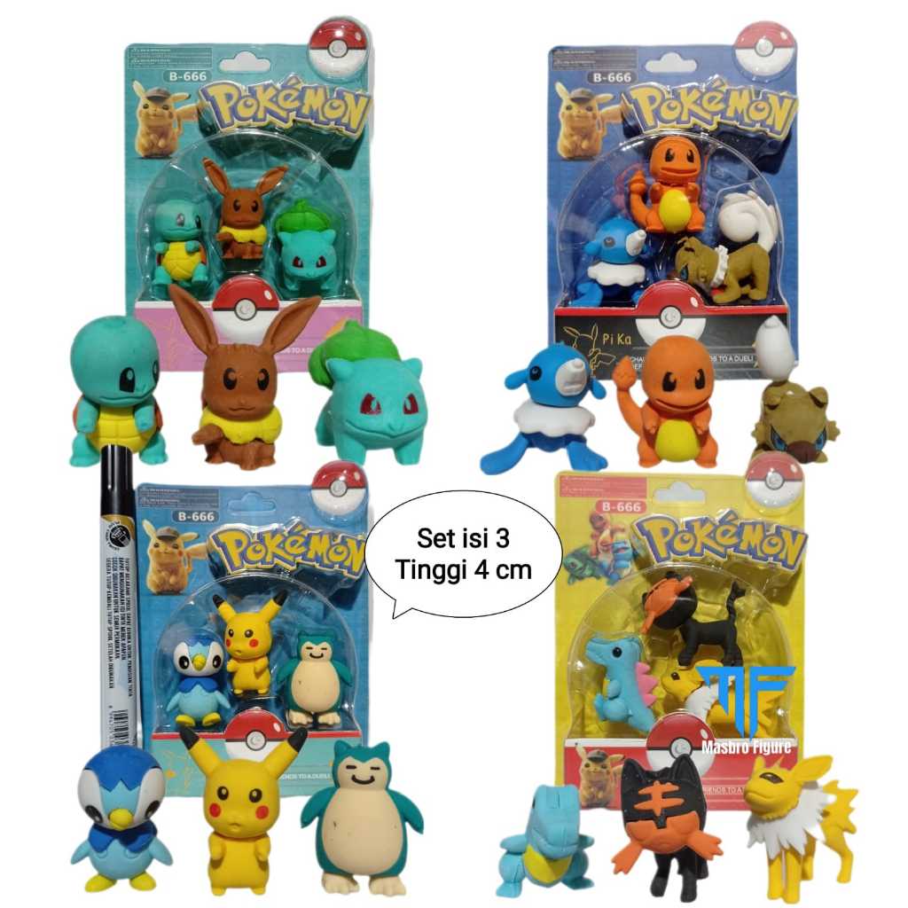 Pokemon Character Eraser Pencil Eraser Set contains 3 pcs | Shopee ...
