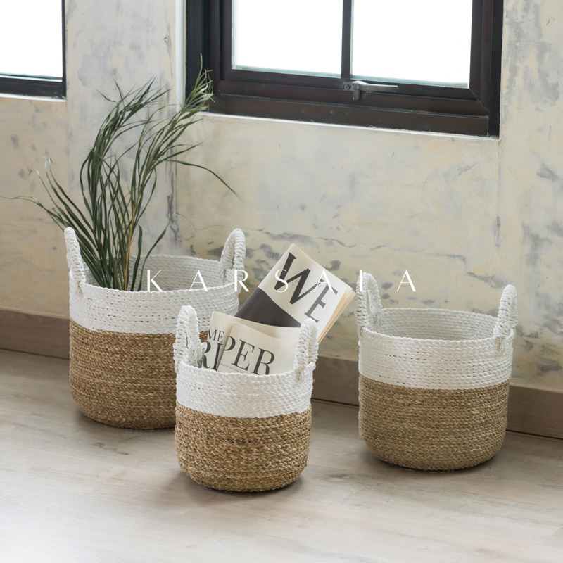 Karsala Terra Basketball Pot Cover Seagrass Woven Laundry Basket
