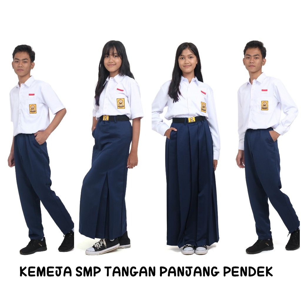 KEMEJA SERAGAM SEKOLAH SMP MTs PENDEK PANJANG PRIA WANITA WARNA PUTIH BAHAN PREMIUM TEBAL - Gambar 3