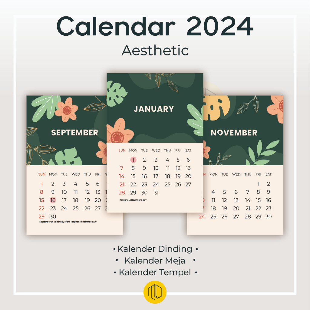 Aesthetic Wall Calendar 2024/Aesthetic Desk Calendar 2024/Aesthetic