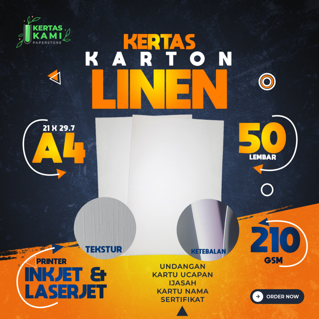 PUTIH Linen Paper 210 gsm A4 contains 50 sheets - Thick Texture Paper ...
