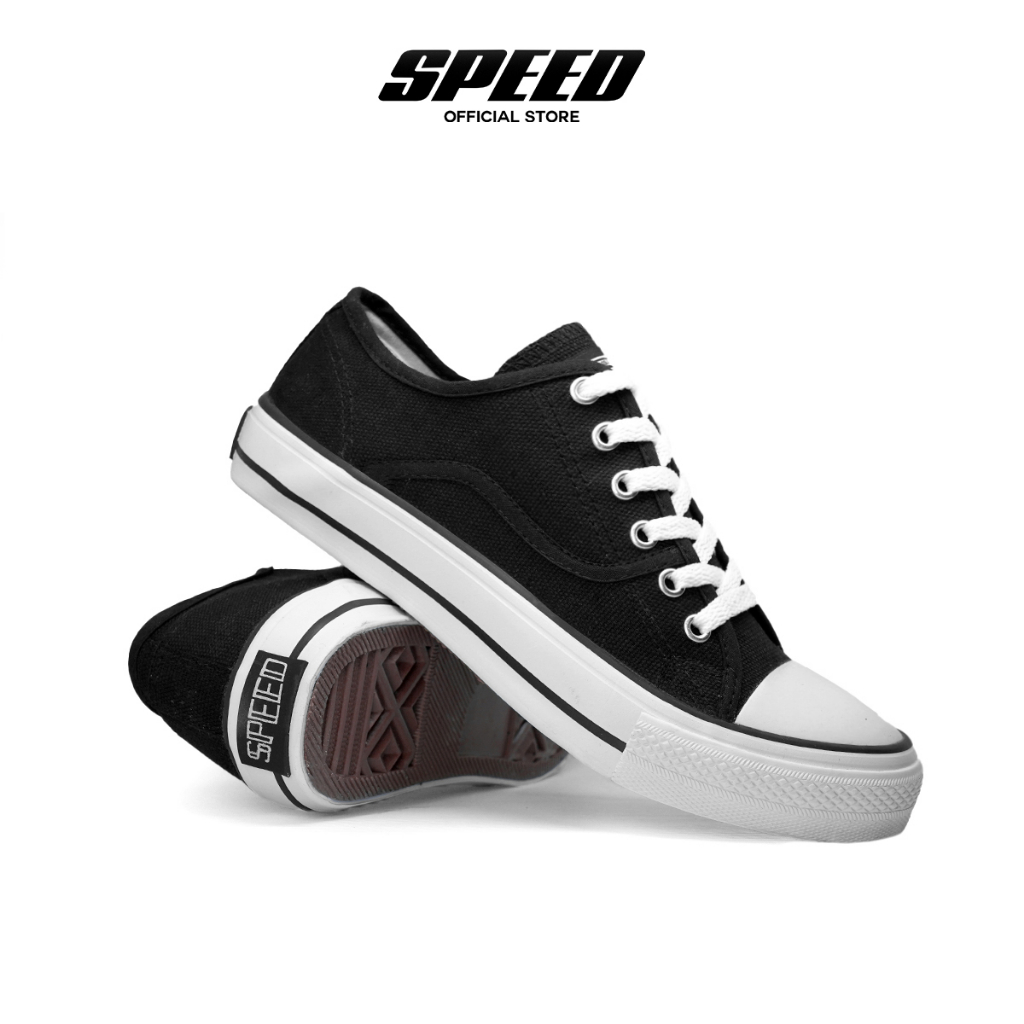 Speed - Retro Lo Hitam Putih - Sepatu Sneakers Kanvas Anti Slip Pria Wanita - Gambar 4