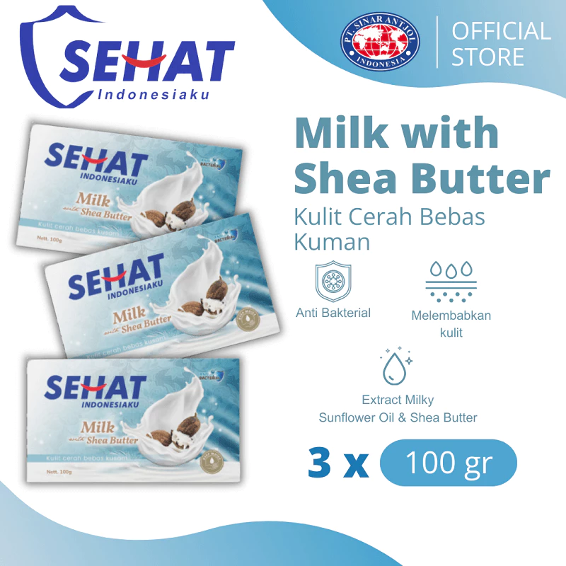 Sehat Milky Bar Soap 100gr Sabun Mandi Batang 3Pcs - Fresh Milk Shea Butter - Gambar 3