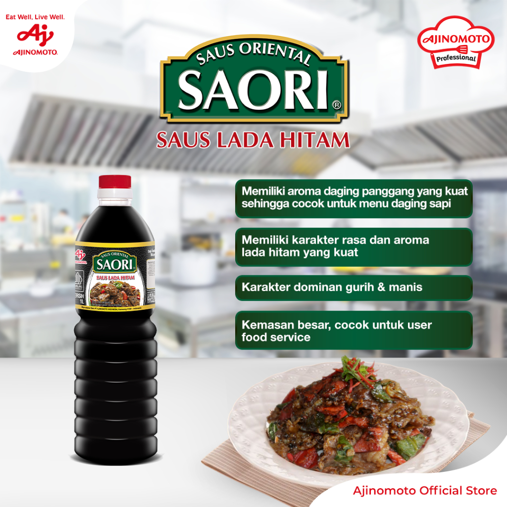 SAORIÂ® Saus Oriental Lada Hitam 1L (1pc) - Terbuat Dari Biji Lada Hitam Pilihan - Black Pepper Sauce - Gambar 2