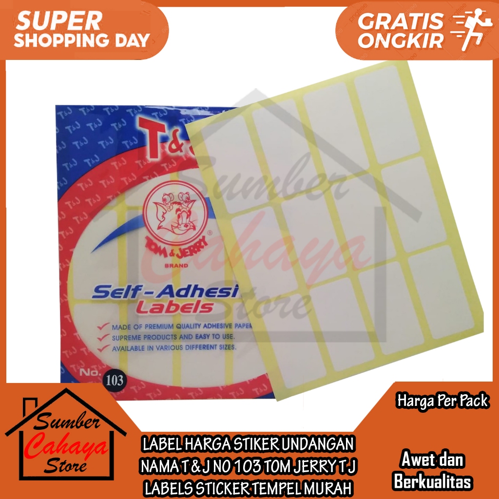 T & J PRICE LABEL NO. 103 TJ TOM JERRY NAME INVITATION STICKERS ...