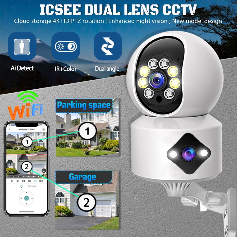 Icsee 8MP Indoor CCTV WIFI Automatic Tracking PTZ Camera 360 Degree ...
