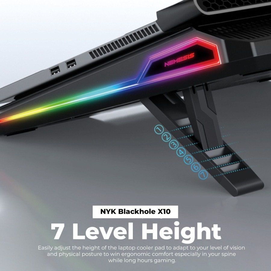 NYK Nemesis X10 / X-10 BlackHole CoolingPad Air Flow Suction RGB LED - Gambar 2