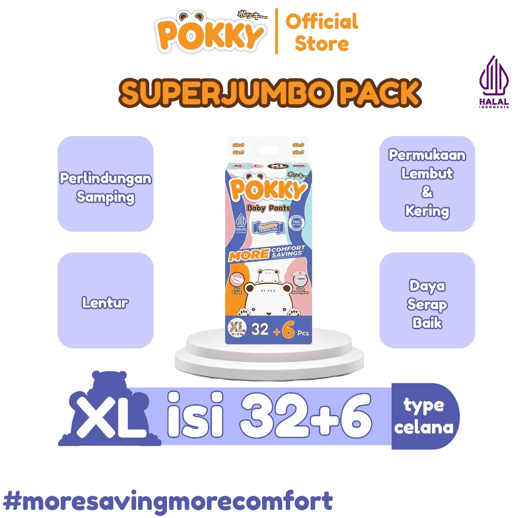 [1 BAG] POKKY Pants Popok Celana Bayi SUPER JUMBO PACK M44+6/L38+6/XL32+6/XXL28+6 - Gambar 4
