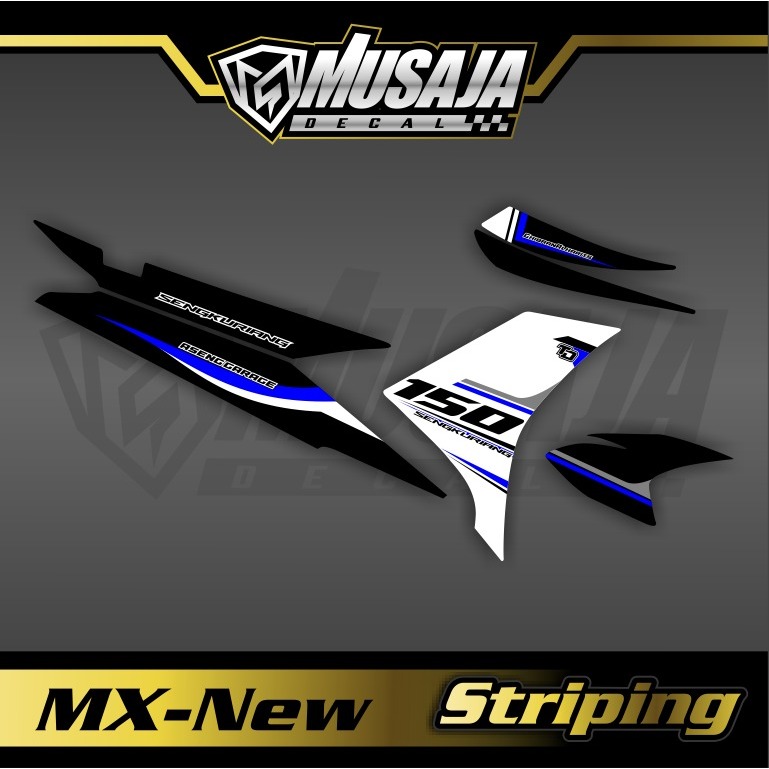 HITAM PUTIH Mx new Striping sticker white blue black simple transparent ...