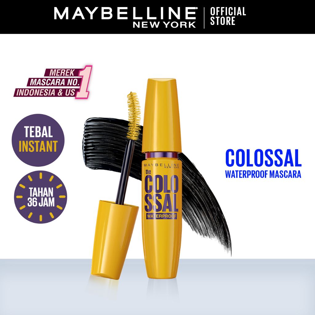MAYBELLINE OFFICIAL Volume Express The Colossal Waterproof Mascara Make up - 9.2ml Maskara Makeup Eye Kolagen Bulu Mata Tebal Superstay Matte Vinyl Ink - Gambar 2