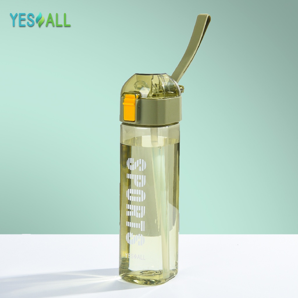 YESALL 650ml Botol Minum Transparan Flip Lid - Gambar 4