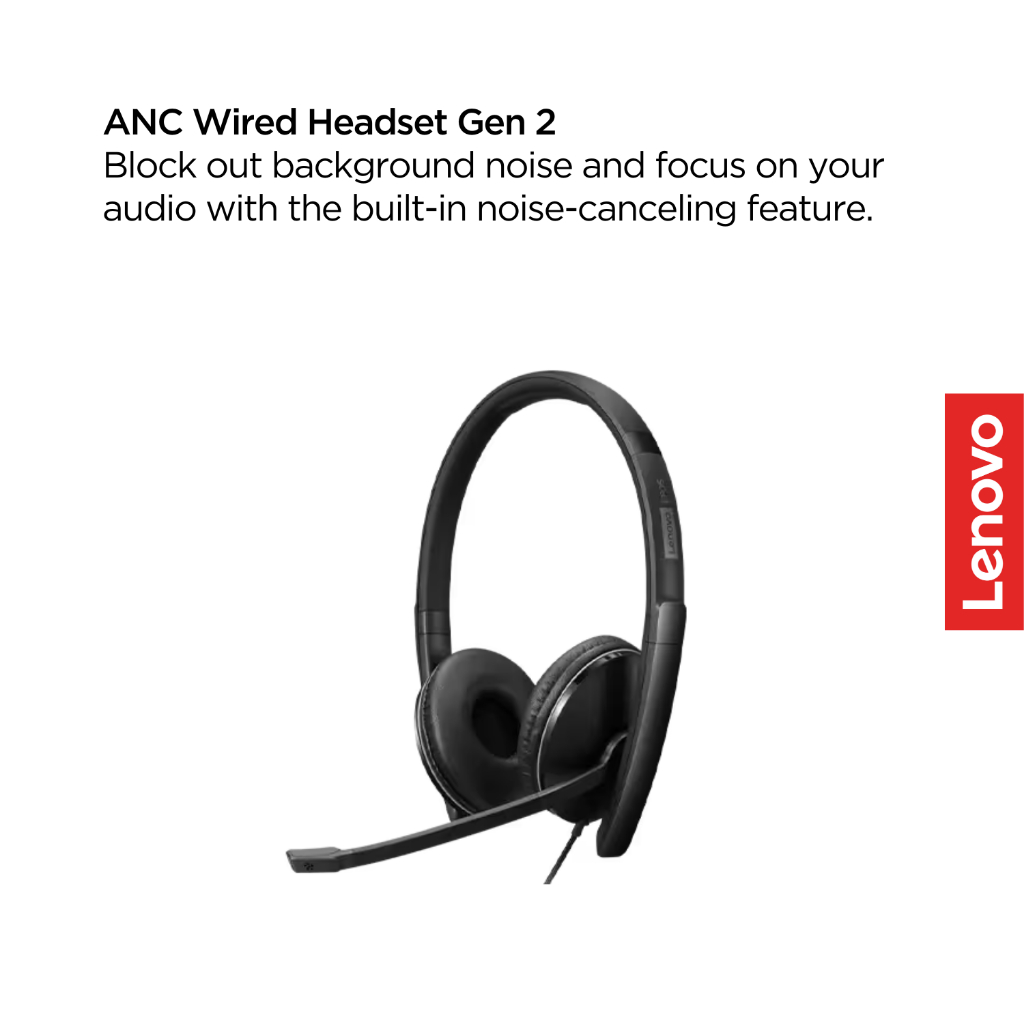 Lenovo Wired ANC Headset G2 4XD1M39029 Black Noise Cancellation USB-C to USB-A Headphones Garansi Resmi - Gambar 2