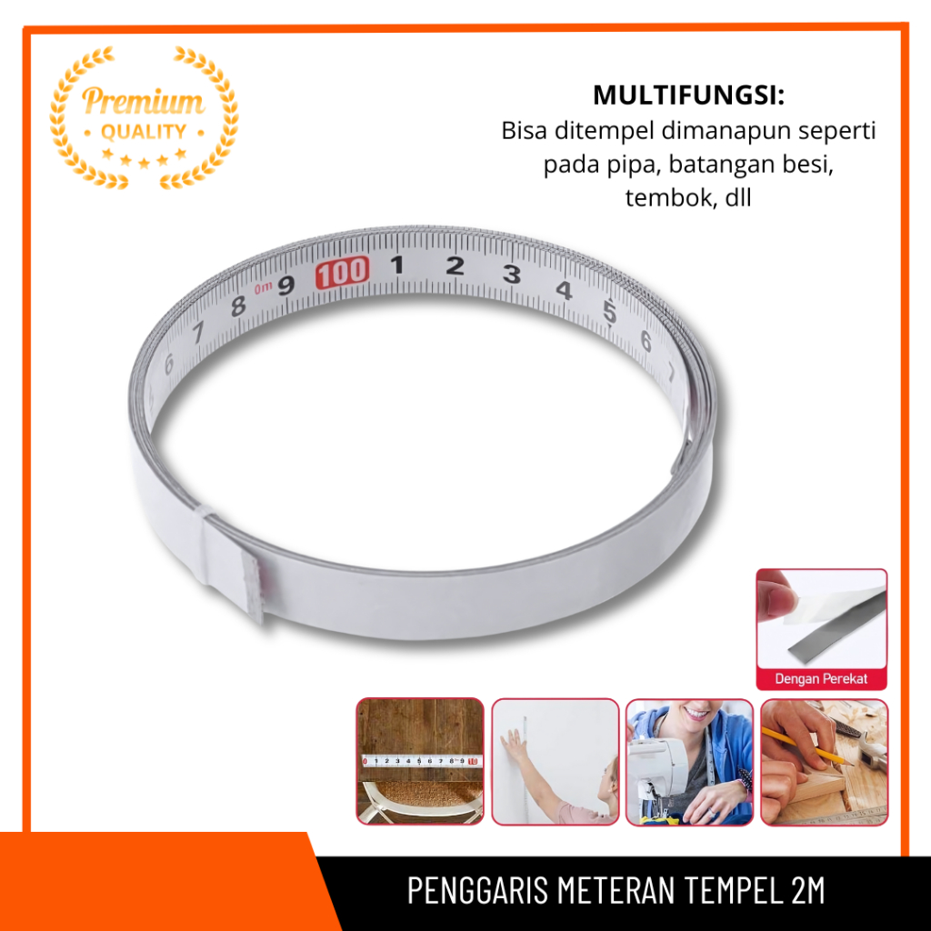 2m Stick-on Ruler Meter Building Table Measuring Track Tape Tool 2 ...