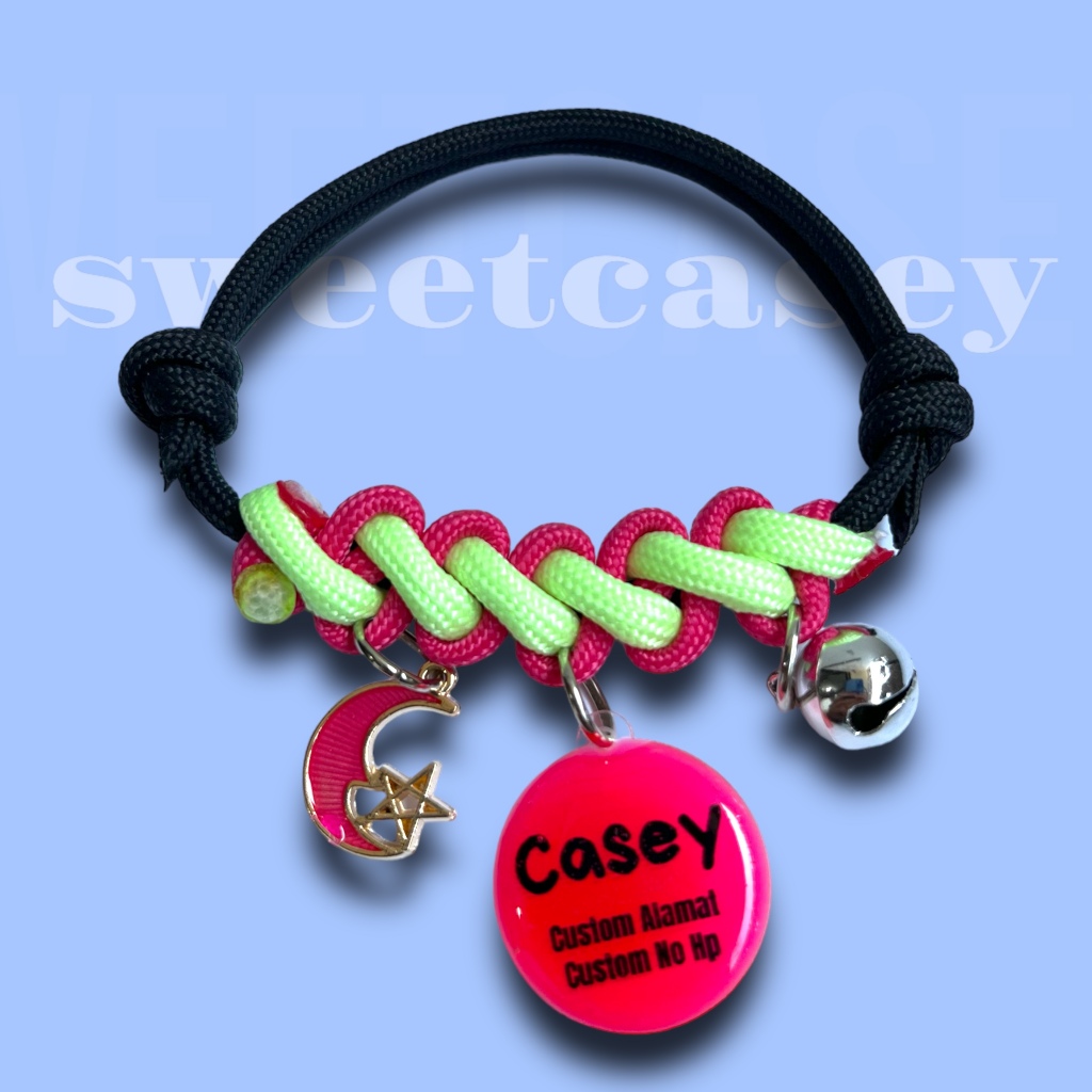 Kalung Kucing Tali GLOW IN THE DARK / Kalung Kucing Custom Nama - Gambar 2