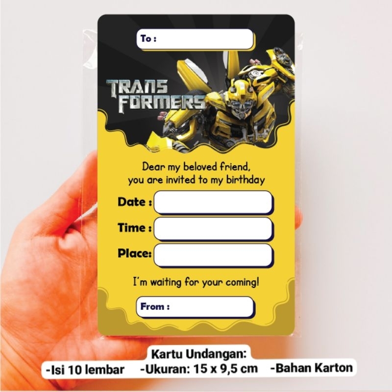 Transformers BUMBLEBEE OPTIMUS PRIME Invitation Card BIRTHDAY ...