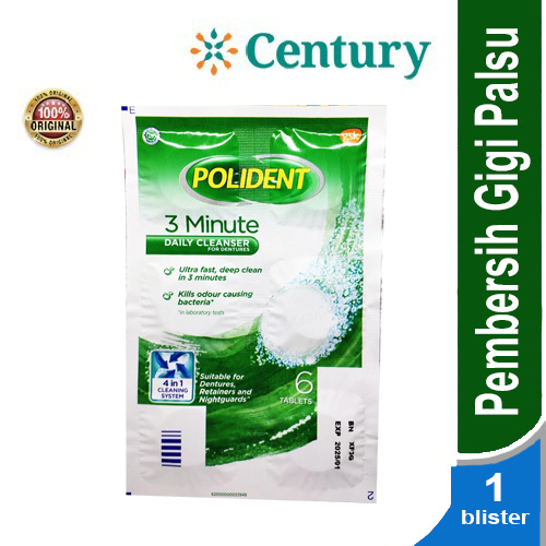 POLIDENT 3 MINUTES DENTURE CLEANSER 1 BLISTER @6 TAB / PERAWATAN GIGI PALSU / DENTAL CLEANSER