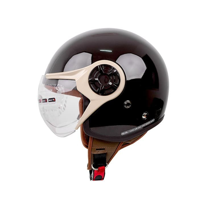 Cargloss YRH Hijab Retro Helm Half Face - Espresso Brown - Gambar 3