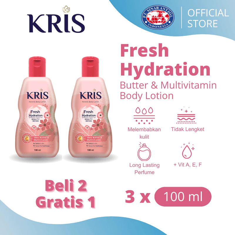 Beli 2 Gratis 1 Kris Handbody Lotion Multivitamin Fresh Hydration Pink 100ML