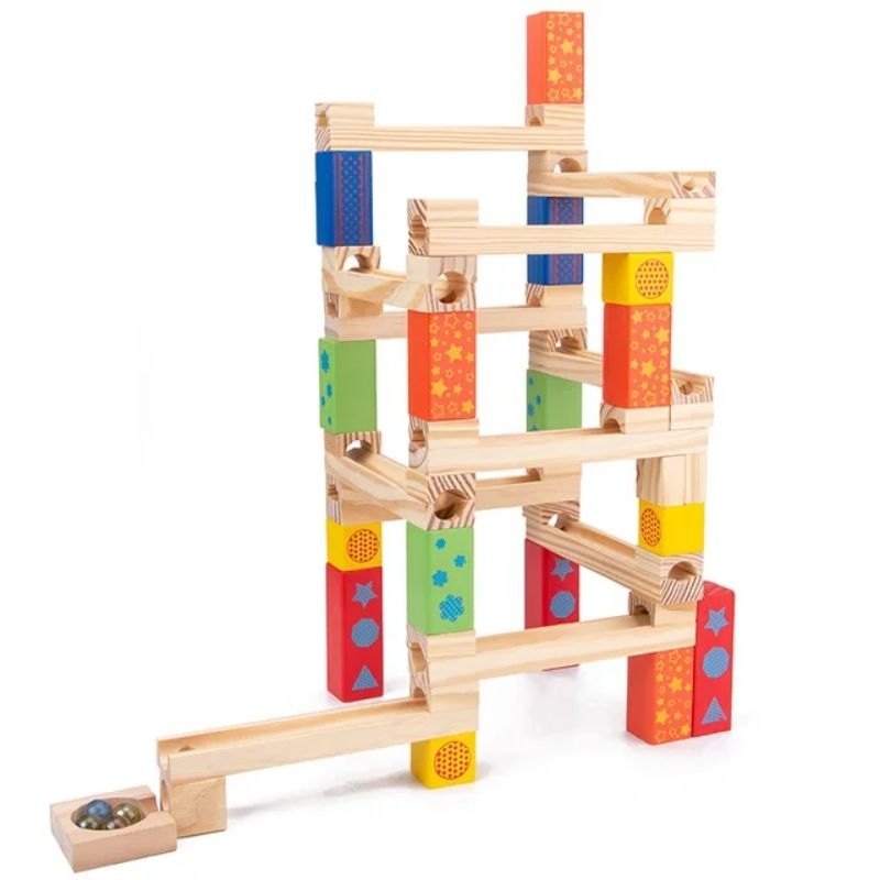 KAYU Wooden marbles track/wooden marbles Slide/marble run race | Shopee ...