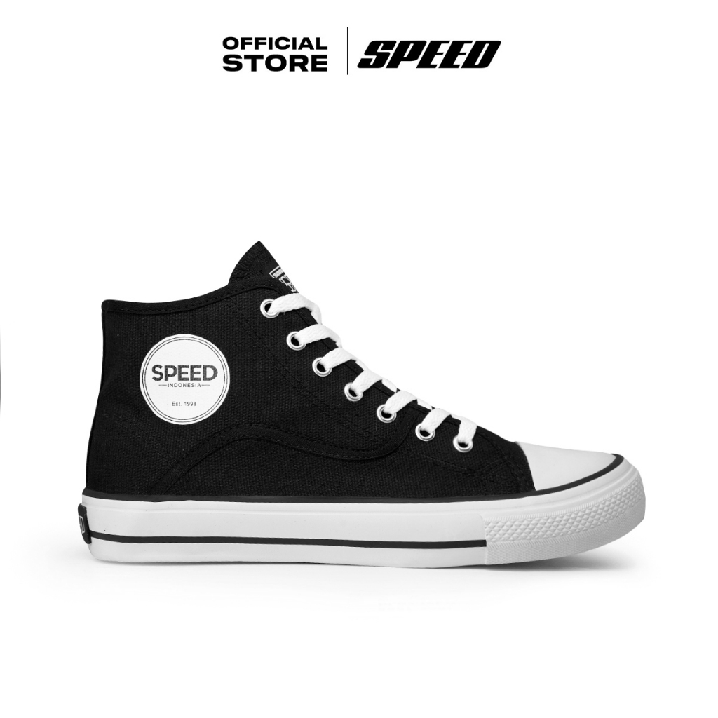 Speed - Retro Hi Hitam Putih - Sepatu Sneakers Kanvas Anti Slip Pria Wanita