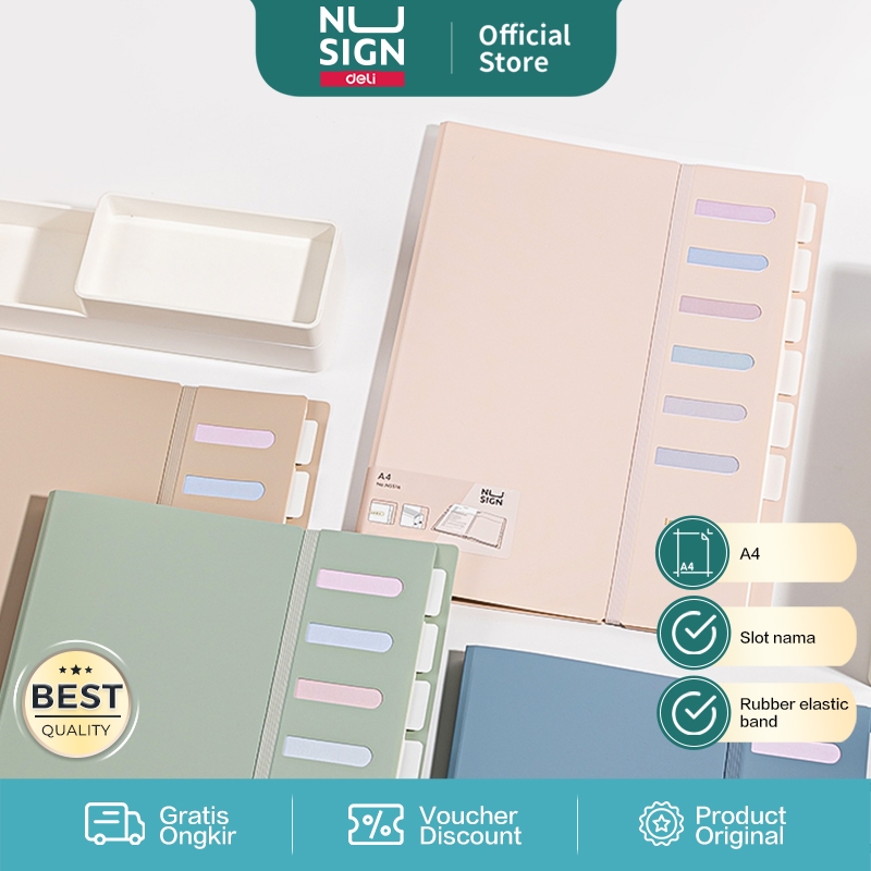 Nusign File Holder / Map Dokumen A4 6 Slot Muat Banyak Warna Pastel NS516