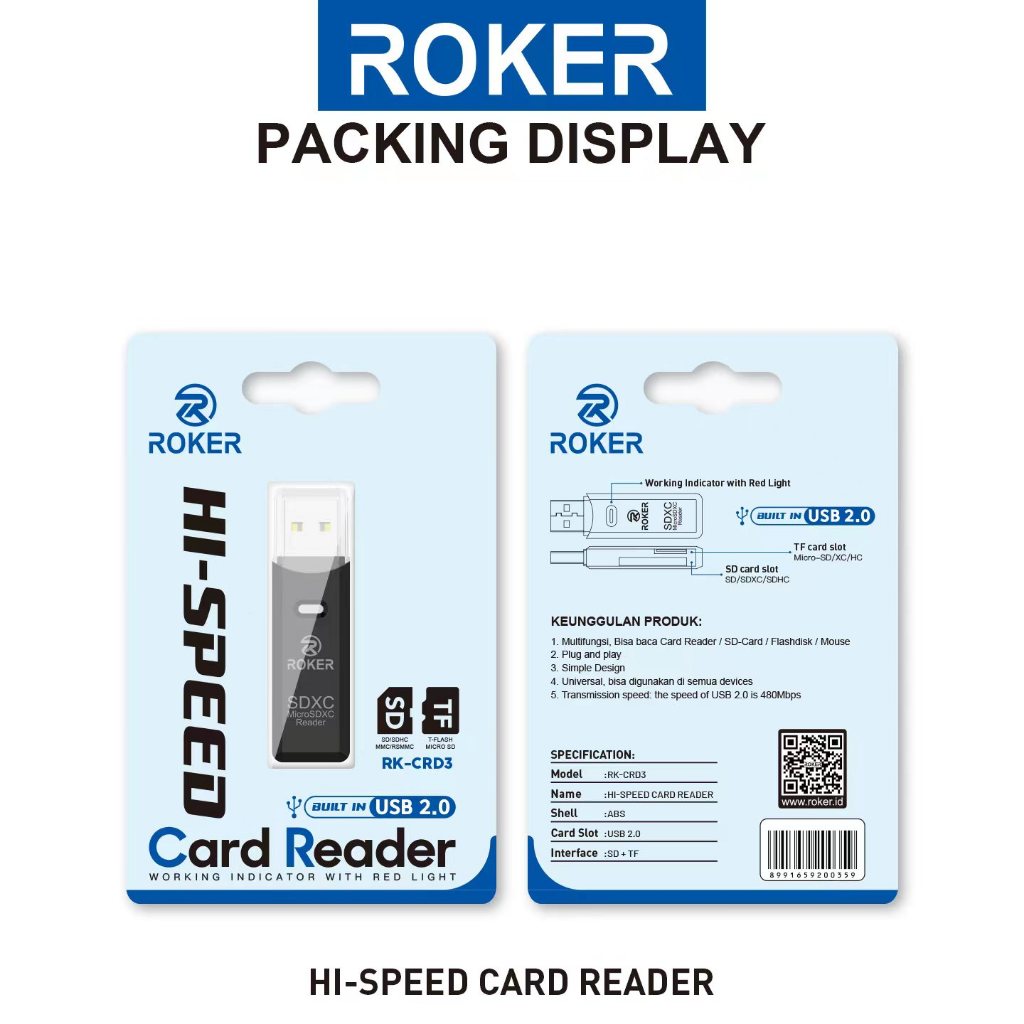 CARD READER ROKER CRD3 HI-SPEED BUILT IN UDB 2.0 - Gambar 2