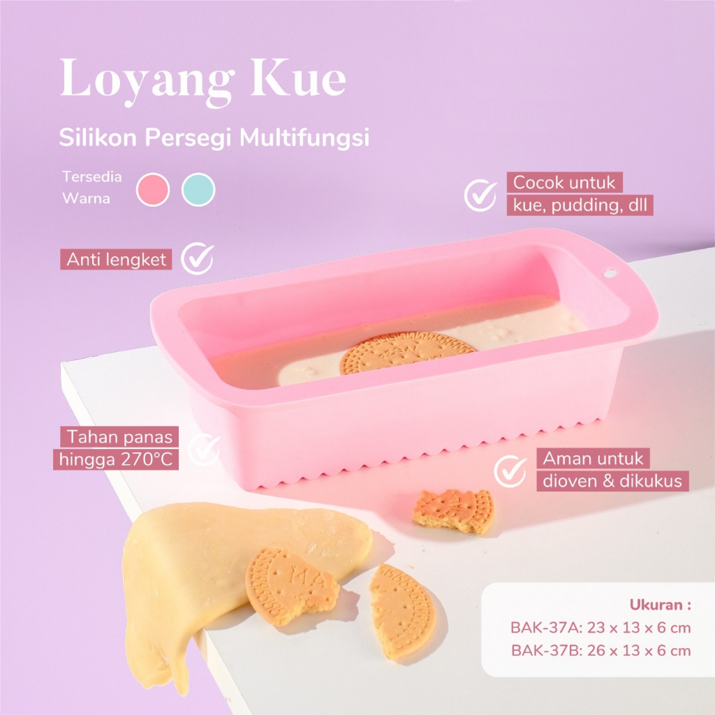 Loyang Cetakan Silikon Roti Tawar Brownies Persegi Tahan Panas Anti Lengket