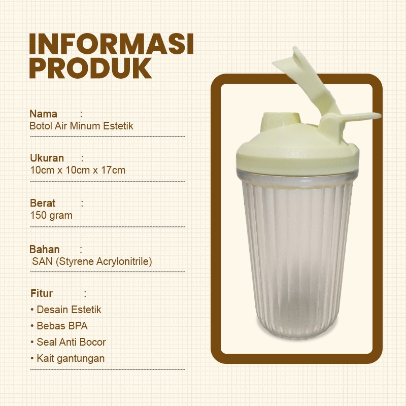 HYDRATE - Botol Air Minum Shaker 500ML SAN BPA FREE Tumbler Water bottle Flip Aesthetic Bening V18A1 - Gambar 3