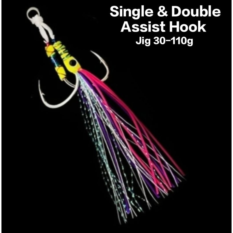 Single Assist & Double Hook Rec. Jig 30-110g Hook Iseama 17.20 & Pearl Feather  Fishing Bait.