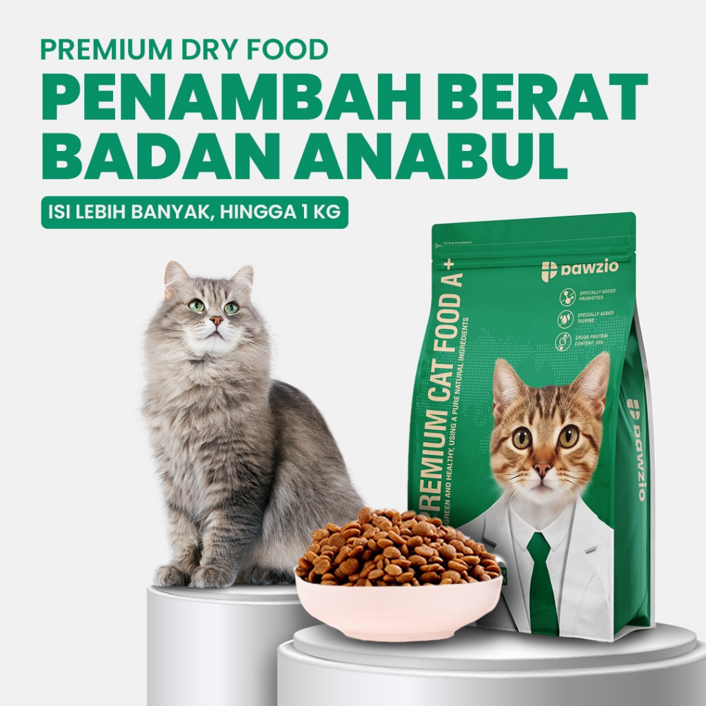 PAWZIO CATFOOD MAKANAN KERING PROBIOTIK 1KG dengan tambahan khusus TAURIN untuk menggembulkan - Gambar 2