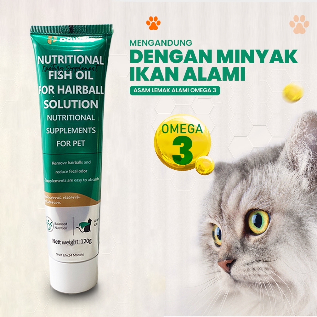 PAWZIO Suplemen-Gel Nutrisi Untuk Masalah Hairball pada kucing Dengan Nutrisi Minyak Ikan 120 Gr - Gambar 4