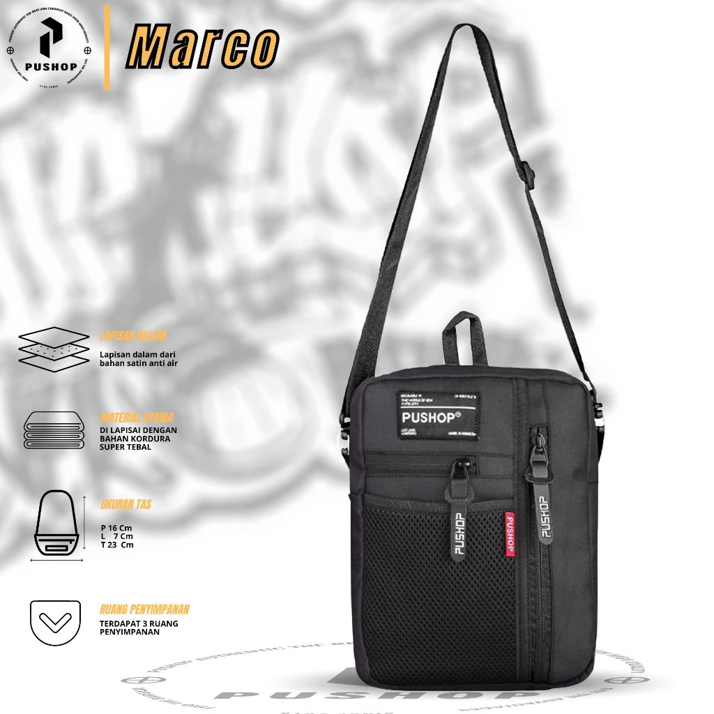Marco Pushop Slingbag Sling Bag Full Black Pushop Hotshop Shopee Singapore
