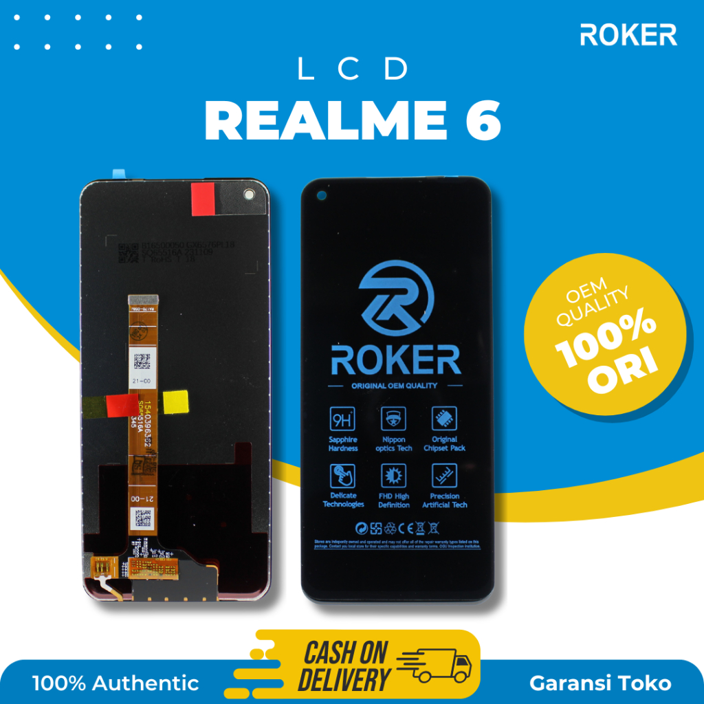 ROKER LCD TOUCHSCREEN REALME 6 / 7 / NARZO 30 / 20 PRO LCD TS FULLSET ORIGINAL BY ROKER
