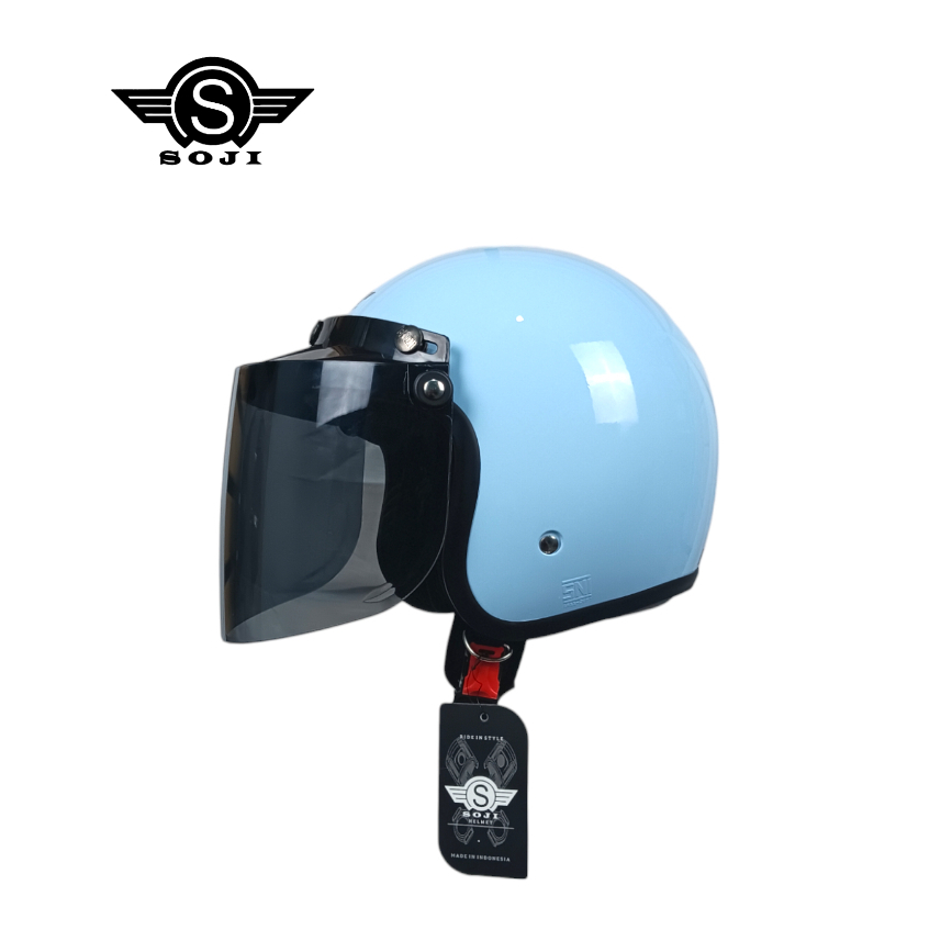 SOJI Helm Anak Junior Retro Polos Kaca Datar Hitam - Gambar 2