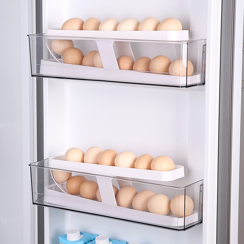 PUSAT17 RAK TELUR 2 TINGKAT OTOMATIS TEMPAT PENYIMPANAN TELUR BERGULIR WADAH TEMPAT TELOR KULKAS DAPUR ROLLING EGG STORAGE ORGANIZER - Gambar 4