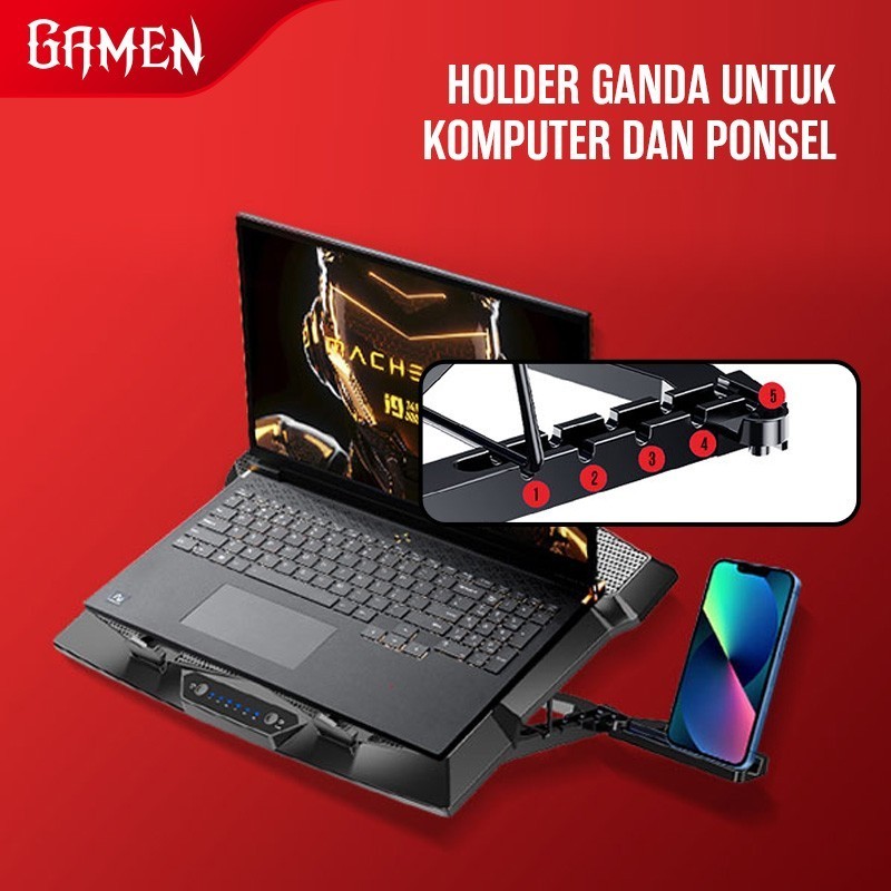 Gamen GCP100 / GCP-100 Fan Cooler Laptop Gaming Free Phone Holder - Gambar 4