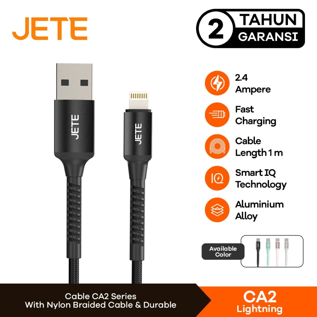 JETE CA2 Kabel Data Lightning 2.4A Fast Charging 12W - Kabel Data - Garansi 2thn