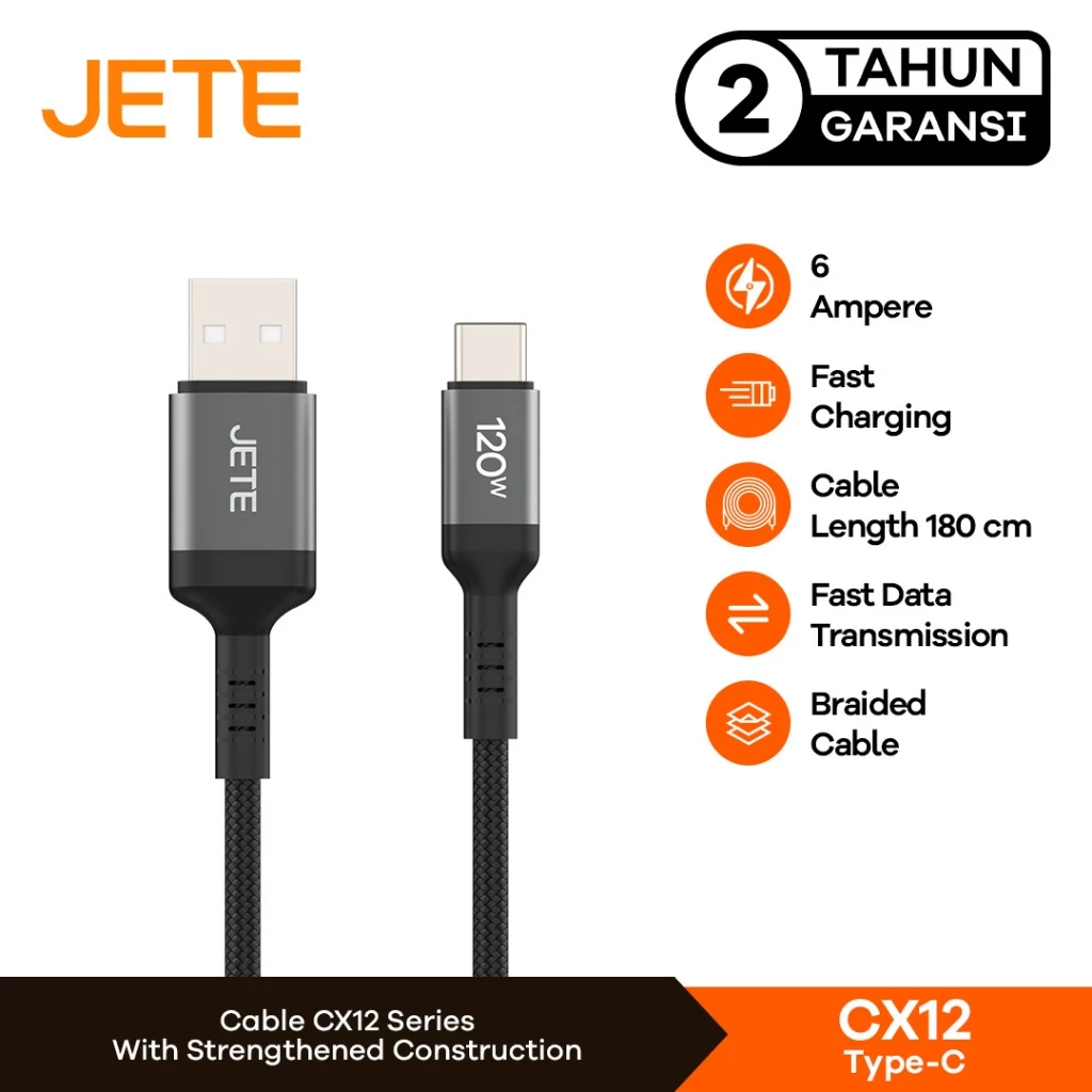 JETE CX12 Kabel Data Type C Fast Charging 120W - Garansi 2th