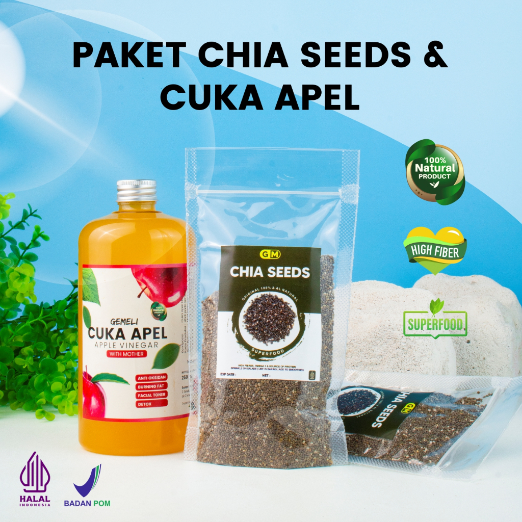 Paket Bundling Cuka Apel Premium 500ml Chiaseed Organik 100gr - Minuman Diet Detoks - Gambar 3