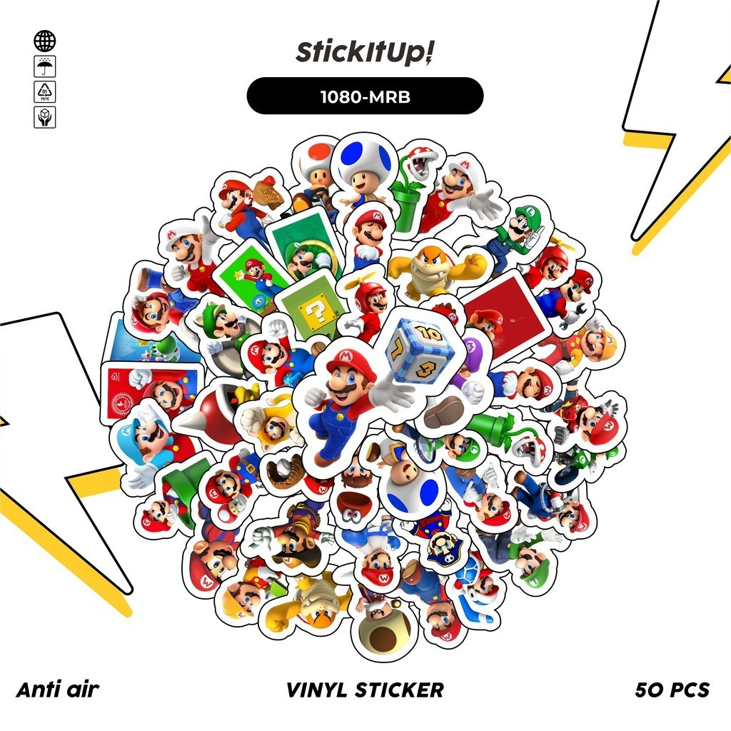 HP COD 100 Pcs Super Mario Bros Sticker Pack Cute Aesthetic Vinyl ...
