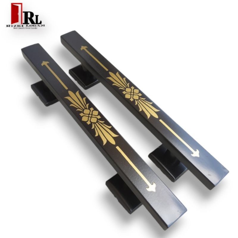 Full black lotus flower motif house door handle 35cm 45cm 60cm ...