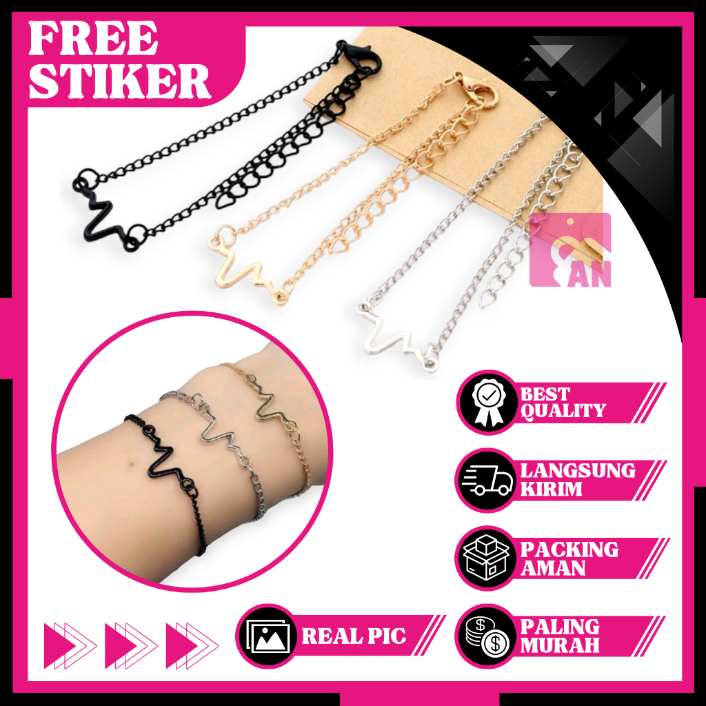 1PCS Gelang Tangan Zig Zag Model Denyut Jantung Adjustable Aksesoris Wanita Gelang Bangle Rantai Motif Detak Frekuensi Simple A134