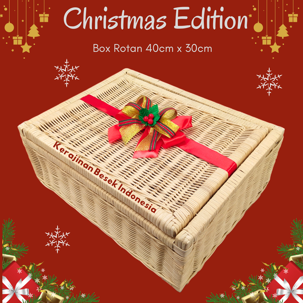 Christmas Hampers Box CHRSITMAS EDITION Rattan Box 40cm x 30cm FREE