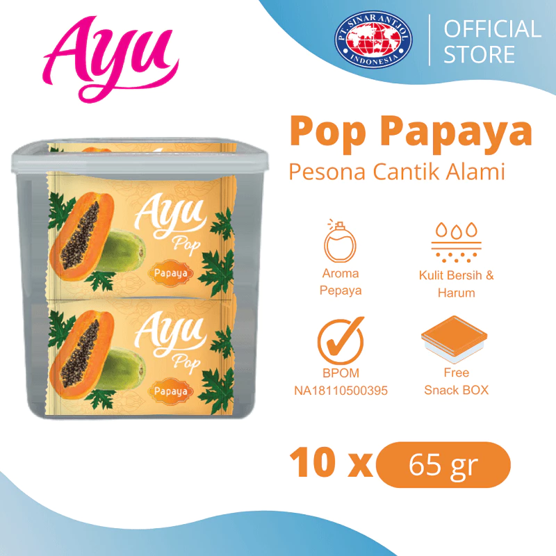 Ayu Pop 65gr Sabun Mandi Batang Beauty PEPAYA 10pcs FREE SNACK BOX