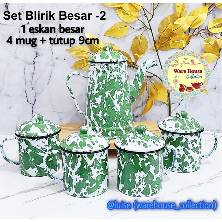 Tokosenja21 Set Teko Dan Mug / Teko Set Eskan + Mug 9Cm / Set Eskan Blirik / Teko Dan Cangkir Set - Gambar 2