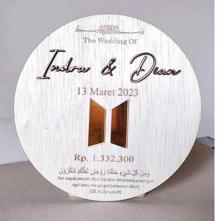 Hiasan Box Mahar Kayu Grafir Bulat Rustik DIY - Gambar 2