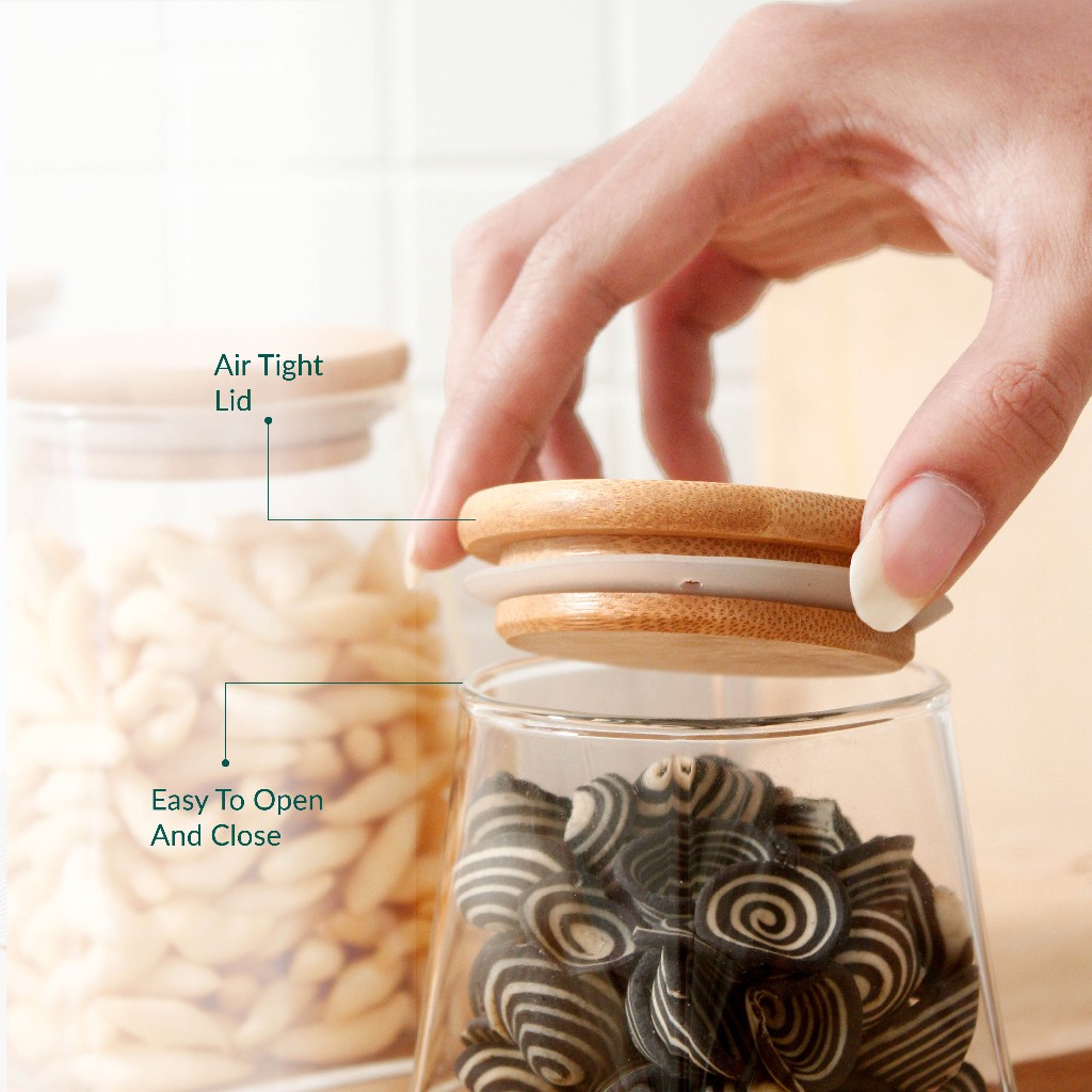 Toples Kaca Tutup Kayu Estetik Glass Canister 300 ml, 500 ml, 700 ml - Gambar 4