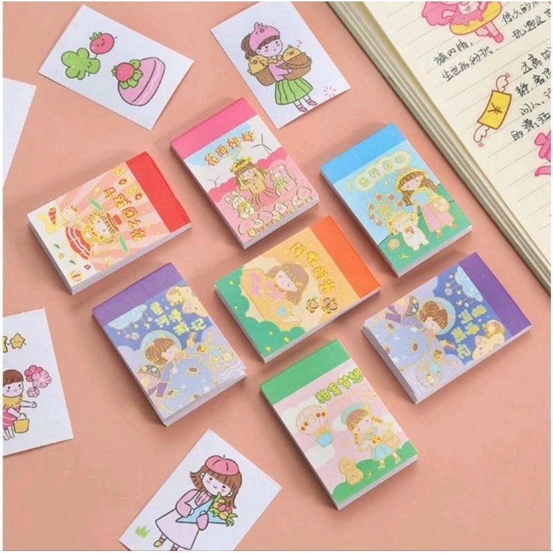 1SET Stiker Buku Kecil Mini Isi 24 Lembar Sticker Scrap Book Tempel Karakter Lucu Peralatan Sekolah Anak Tempelan Hiasan A183 - Gambar 2