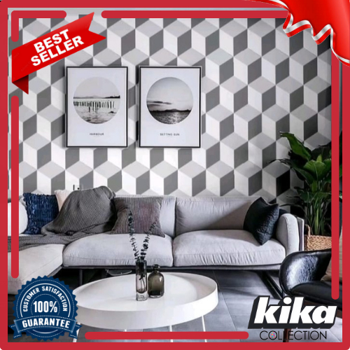3D Cube Motif Wall Wallpaper 45cm X 5m 3D Cube Grey Wallpaper Sticker ...